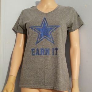 Women's Gray V-Neck Tee with Blue Star Graphic